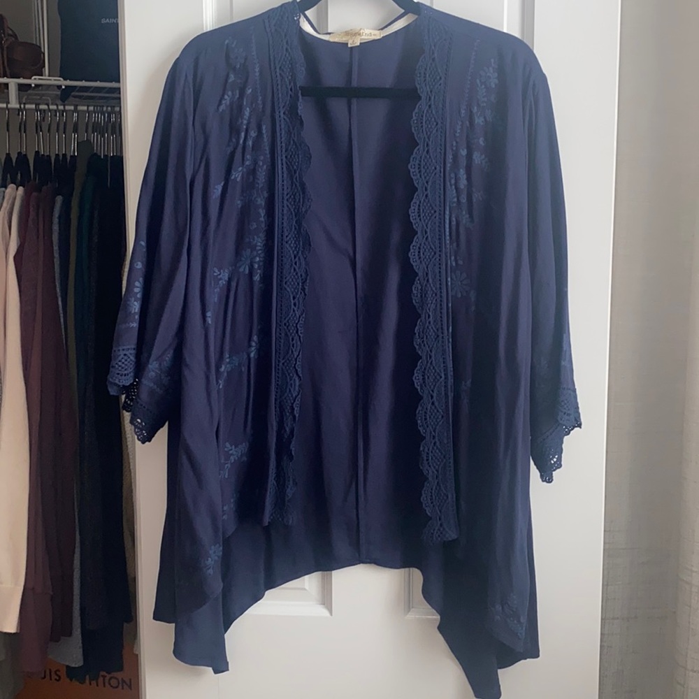 Blue floral detail 3/4 sleeve lightweight cardigan